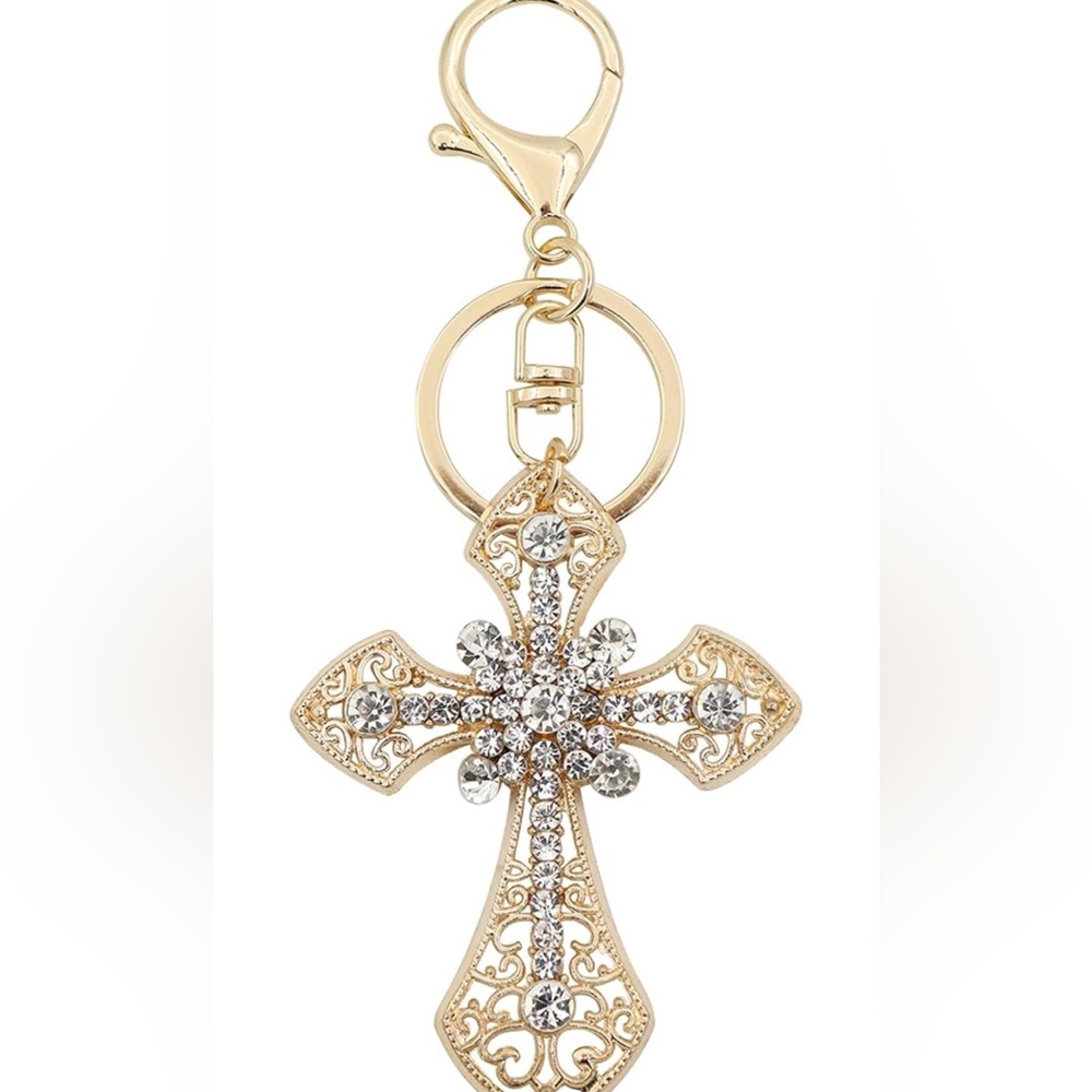 Rhinestone Cross Keychain - Sparkling Christian Car Key Ring